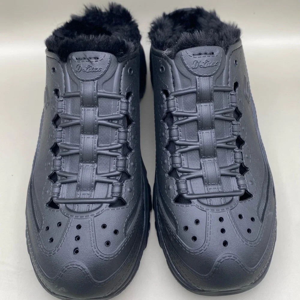 Skechers Foamies D’Lites 2.0 Fleece Lined Mule Sneakers Women’s 7 Black New - Picture 3 of 14
